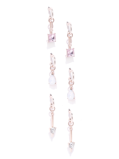 

Forever New Set of 3 Rose Gold-Toned Stone Studded Contemporary Drop Earrings