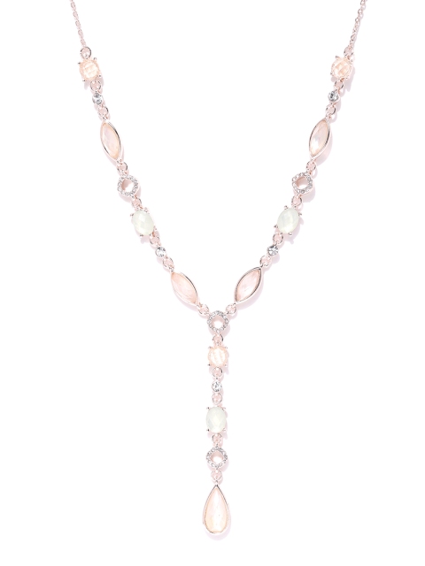 

Forever New Rose Gold-Toned Stone-Studded Lariat Necklace