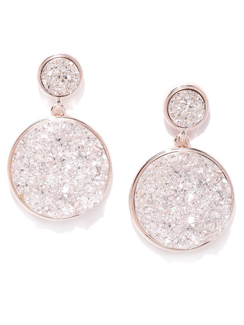 

Forever New Silver-Toned & Rose Gold-Toned Textured Circular Drop Earrings