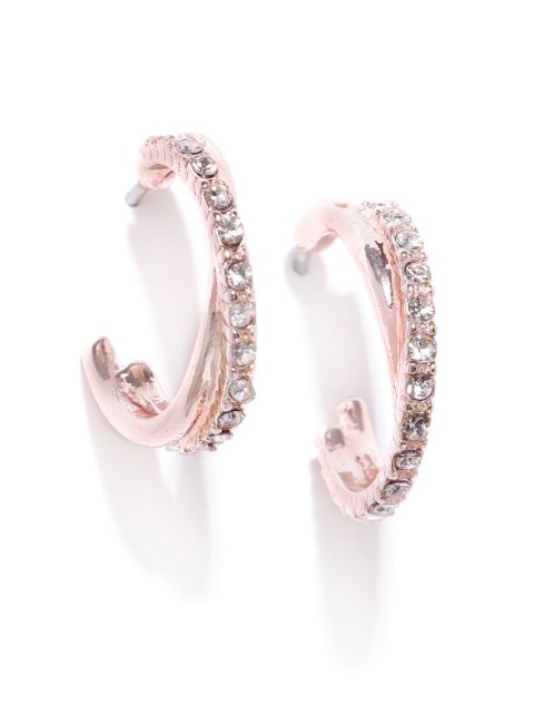 

Forever New Rose Gold-Toned Stone-Studded Circular Half Hoop Earrings