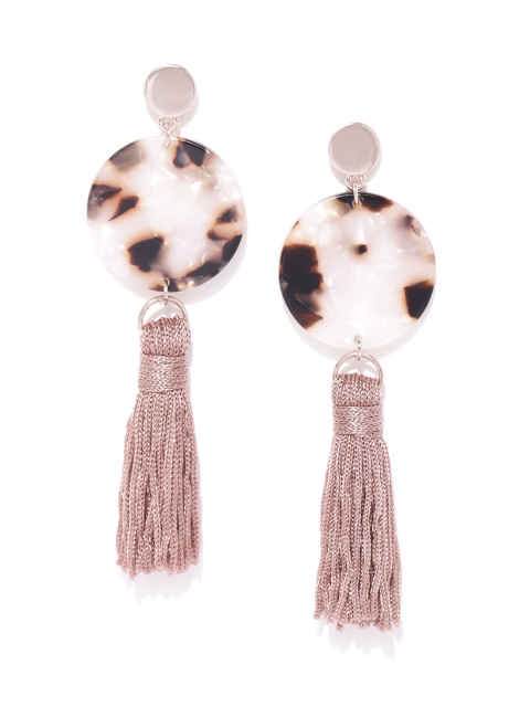 

Forever New Off-White & Brown Resin Print Tasselled Circular Drop Earrings