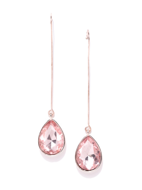 

Forever New Rose Gold-Toned Stone-Studded Teardrop-Shaped Drop Earrings