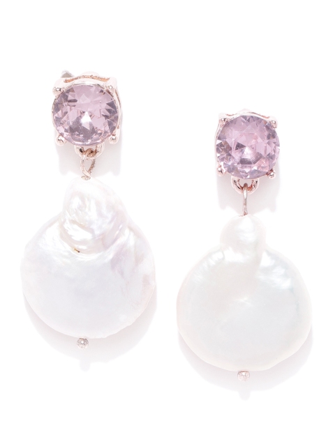 

Forever New Pink & Off-White Fresh Water Pearls Teardrop Shaped Drop Earrings