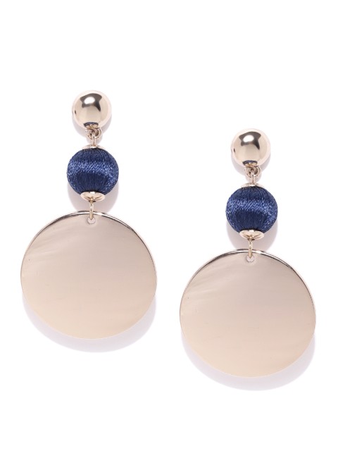 

Forever New Gold-Toned & Navy Blue Circular Drop Earrings