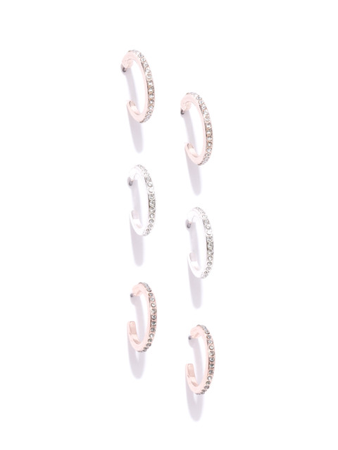

Forever New Set of 3 Stone Studded Half-Hoop Earrings, Rose gold