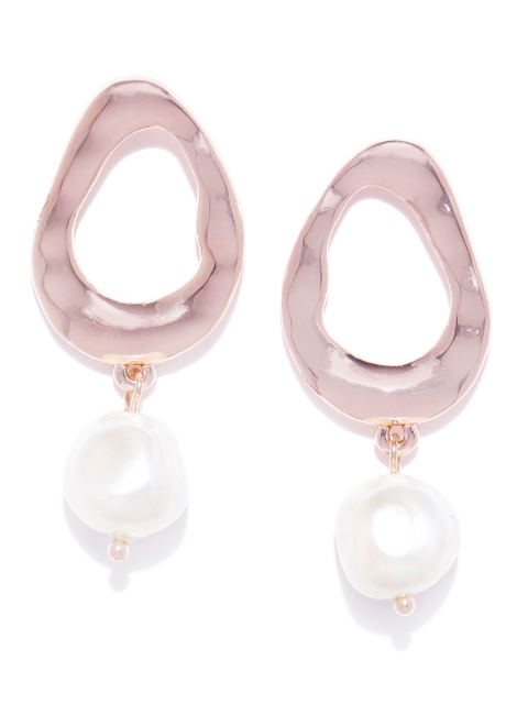 

Forever New Rose Gold-Toned & Off-White Beaded Teardrop Shaped Drop Earrings