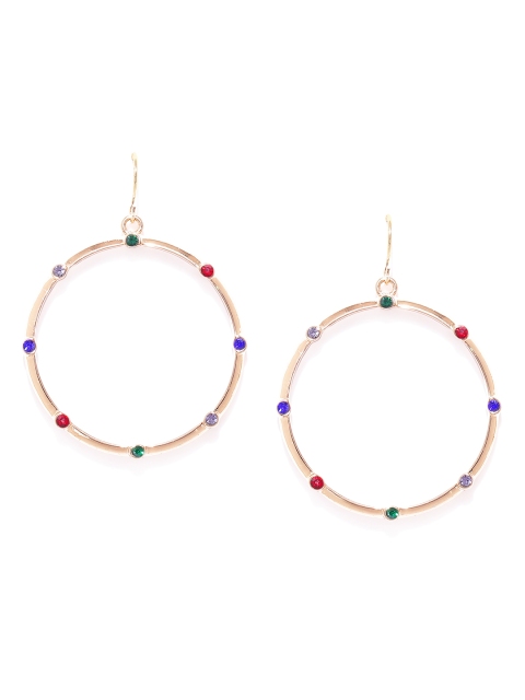 

Forever New Rose Gold & Navy Blue Stone Studded Circular Drop Earrings