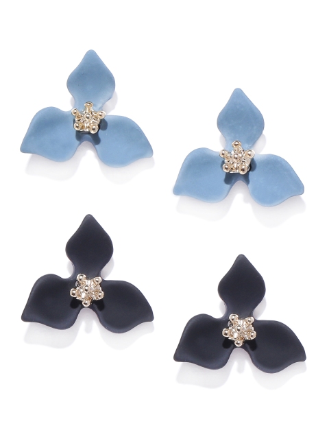 

Forever New Set of 2 Floral Stone Studs, Black