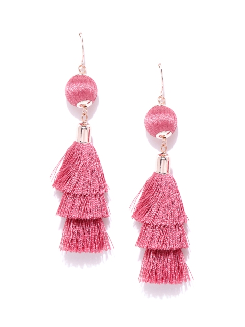 

Forever New Rose Gold-Toned & Pink Tasselled Contemporary Drop Earrings