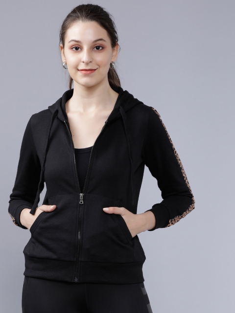 

Tokyo Talkies Women Black Solid Hooded Sweatshirt