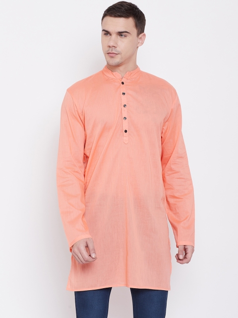 

Qsymia Men Peach-Coloured Solid Straight Kurta