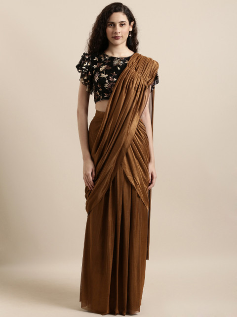 

Tikhi Imli Brown Solid Ready to Wear Poly Crepe Saree