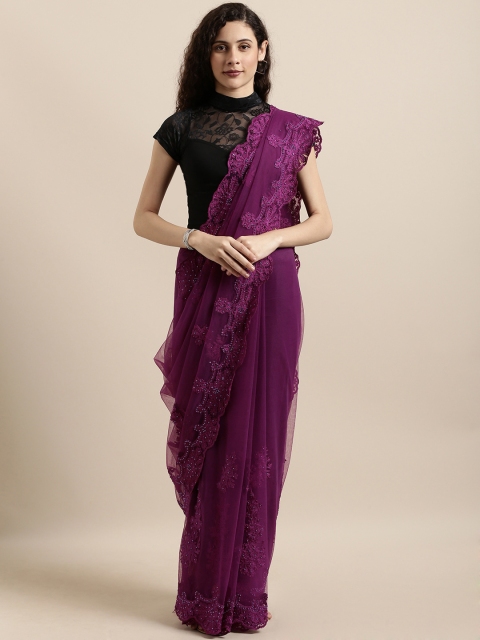 

Tikhi Imli Purple Embroidered Net Heavy Work Saree