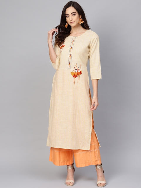 

Meeranshi Women Beige Striped Straight Kurta