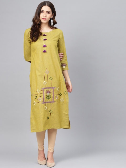 

Meeranshi Women Green Embroidered Straight Kurta