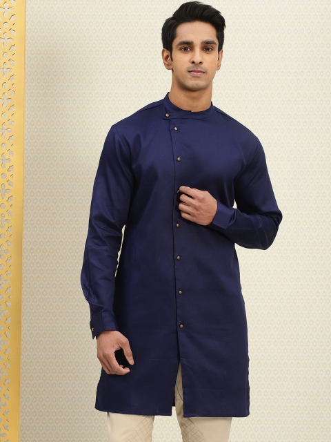 

House of Pataudi Men Navy Blue Solid Straight Kurta