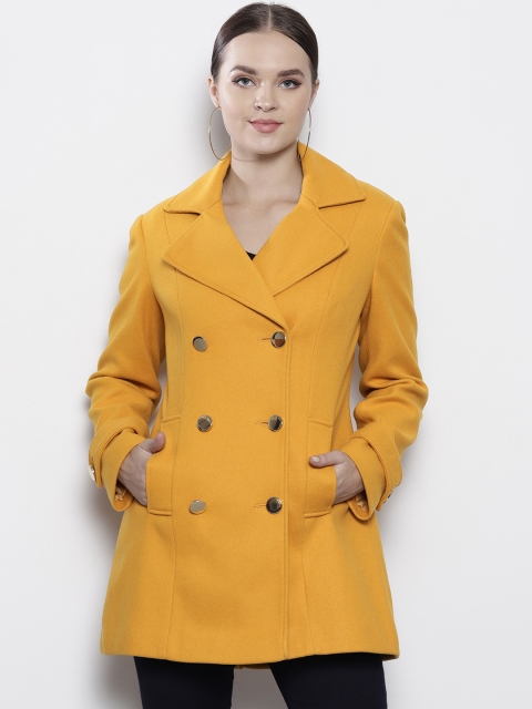 

DOROTHY PERKINS Women Mustard Yellow Solid Double-Breasted Pea Coat
