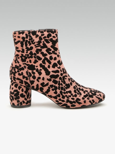 

DOROTHY PERKINS Women Pink & Black Leopard Print Mid-Top Heeled Boots