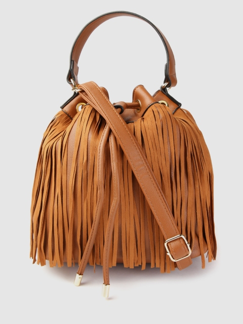 

DOROTHY PERKINS Brown Fringed Handheld Bag with Detachable Sling Strap