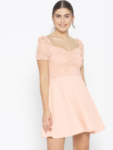 

DOROTHY PERKINS Women Solid Peach-Coloured Fit & Flare Dress