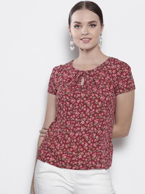 

DOROTHY PERKINS Women Maroon & Green Printed Top