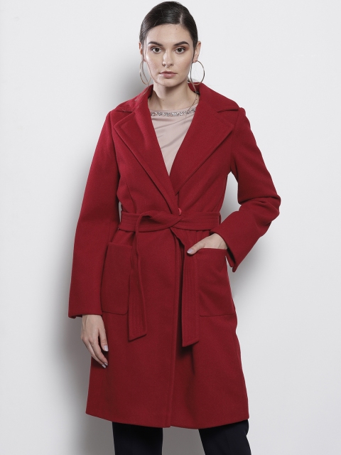 

DOROTHY PERKINS Women Maroon Solid Longline Overcoat