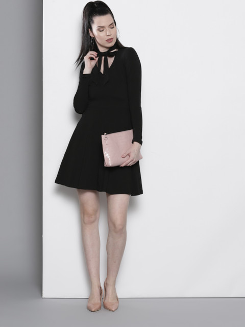

DOROTHY PERKINS Women Black Solid Fit & Flare Dress