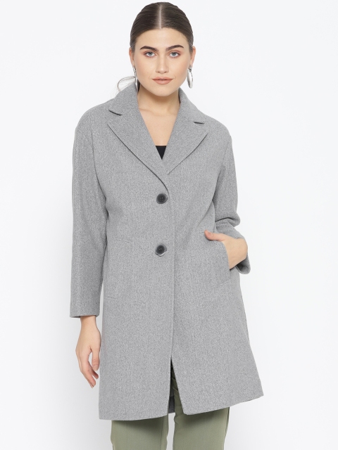 

DOROTHY PERKINS Women Grey Melange Petite Solid Longline Overcoat