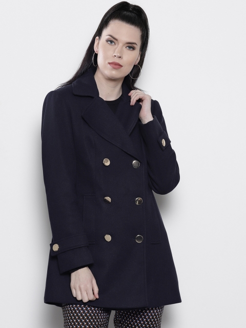 

DOROTHY PERKINS Women Navy Blue Solid Double-Breasted Pea Coat