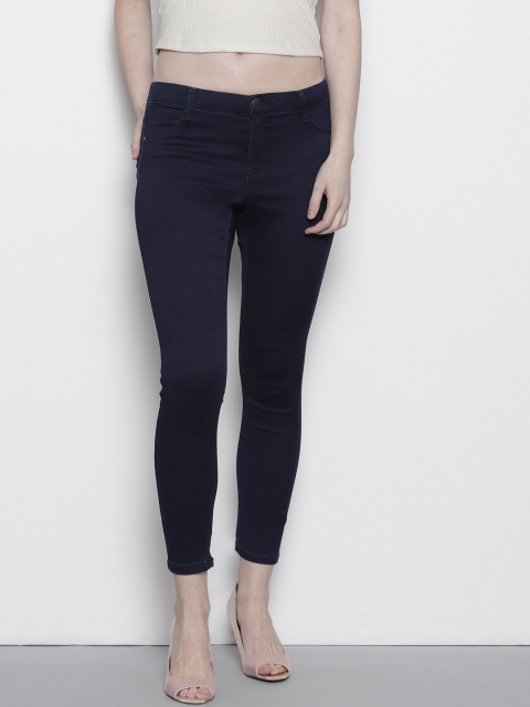 

DOROTHY PERKINS Women Navy Blue Super Skinny Fit Cropped Clean Look Petite Stretchable Jeans