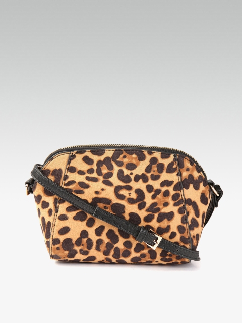 

DOROTHY PERKINS Beige & Coffee Brown Leopard Print Sling Bag