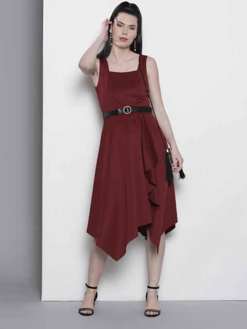 

DOROTHY PERKINS Women Burgundy Solid A-Line Dress