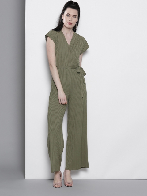 

DOROTHY PERKINS Women Olive Green Self-Striped Basic Jumpsuit