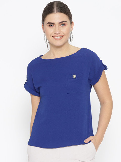 

DOROTHY PERKINS Women Petite Blue Solid High-Low Top