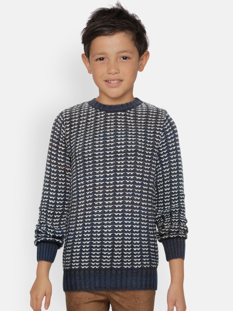 

Wingsfield Boys Navy Blue & Off-White Self Striped Pullover