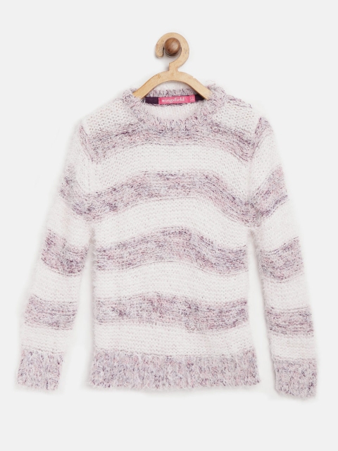 

Wingsfield Girls Pink & White Striped Fuzzy Sweater