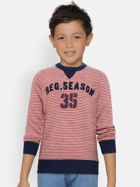 

Wingsfield Boys Grey & Red Striped Pullover with Applique Detail