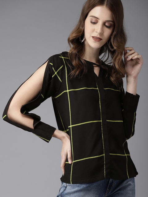 

HERE&NOW Women Black & Green Checked Top