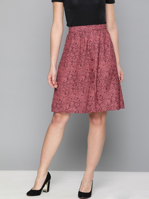 

HERE&NOW Women Pink & Black Printed A-Line Skirt