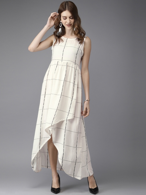 

HERE&NOW Women Off-White & Black Self-Checked A-Line Dress