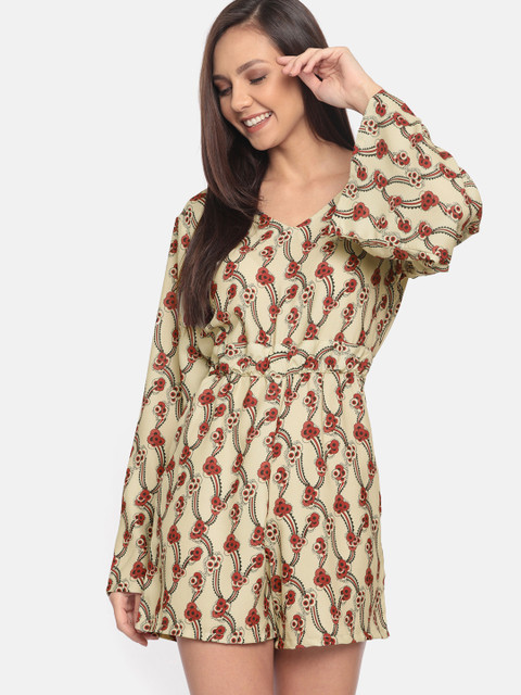 

HERE&NOW Women Beige Printed Playsuit