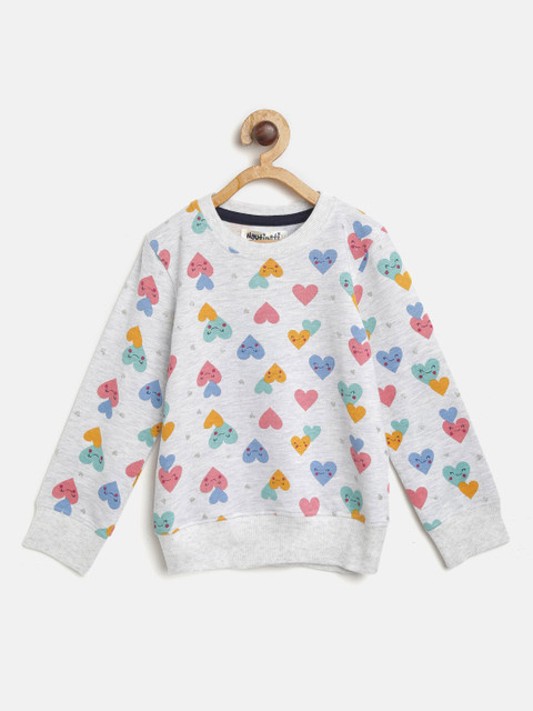 

Nauti Nati Girls Grey Melange & Blue Heart Print Sweatshirt