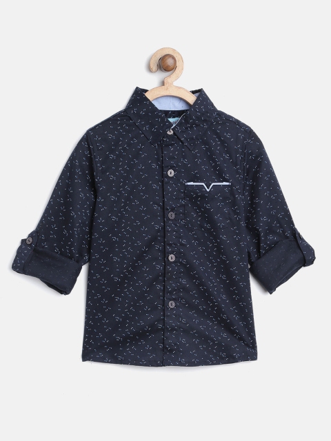 

Nauti Nati Boys Navy Blue & White Regular Fit Printed Casual Shirt