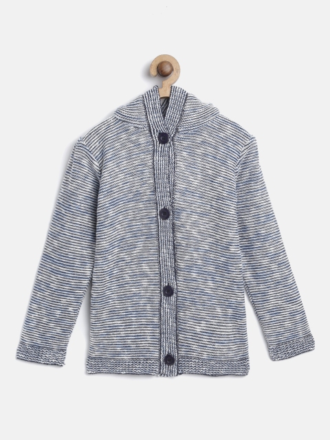 

Nauti Nati Girls Navy Blue & White Self-Striped Hooded Cardigan