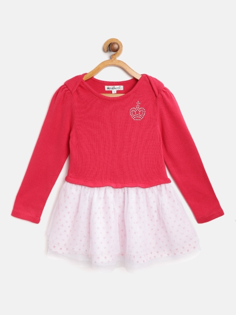 

Nauti Nati Girls Pink & White Colourblocked Sweater Dress with Printed Detail