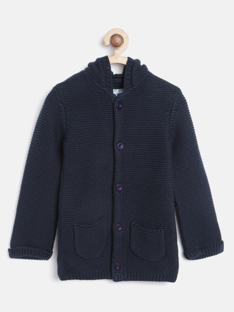 

Nauti Nati Boys Navy Blue Solid Hooded Cardigan