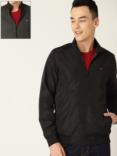 

Allen Solly Men Black & Charcoal Grey Solid Reversible Bomber Jacket
