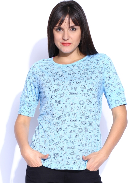 

Tokyo Talkies Blue Printed Linen Top