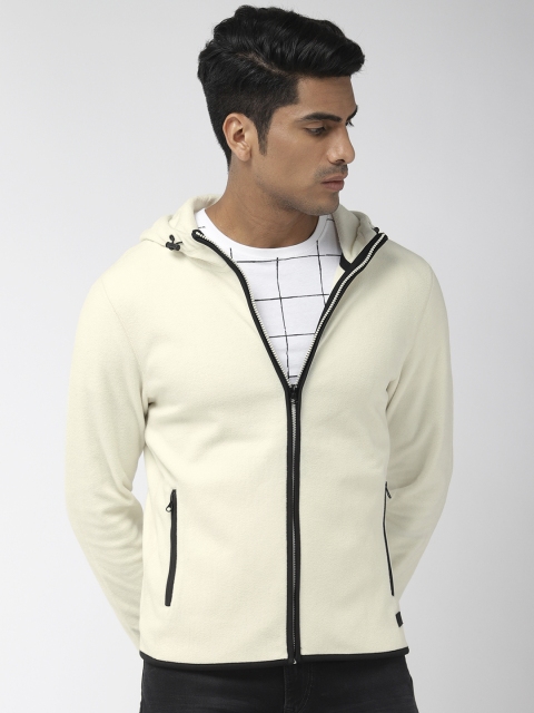 

Flying Machine Men Off-White Solid Hooded Jacket