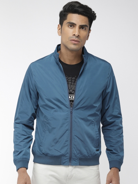 

Flying Machine Men Teal Blue Solid Bomber Jacket